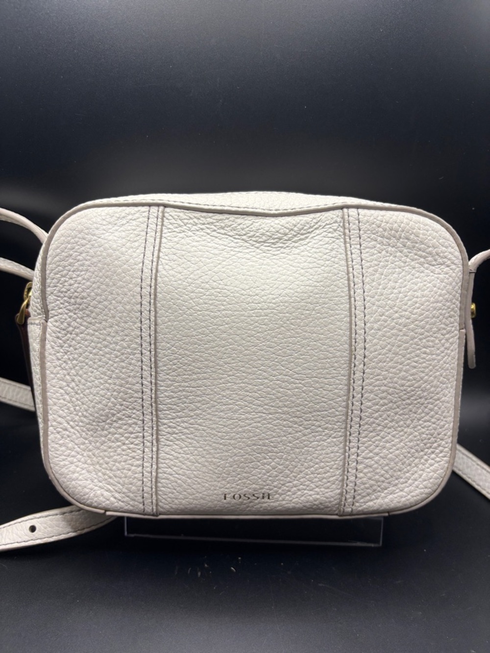 Fossil Cream Pebbled Leather Camera Style Crossbody Bag